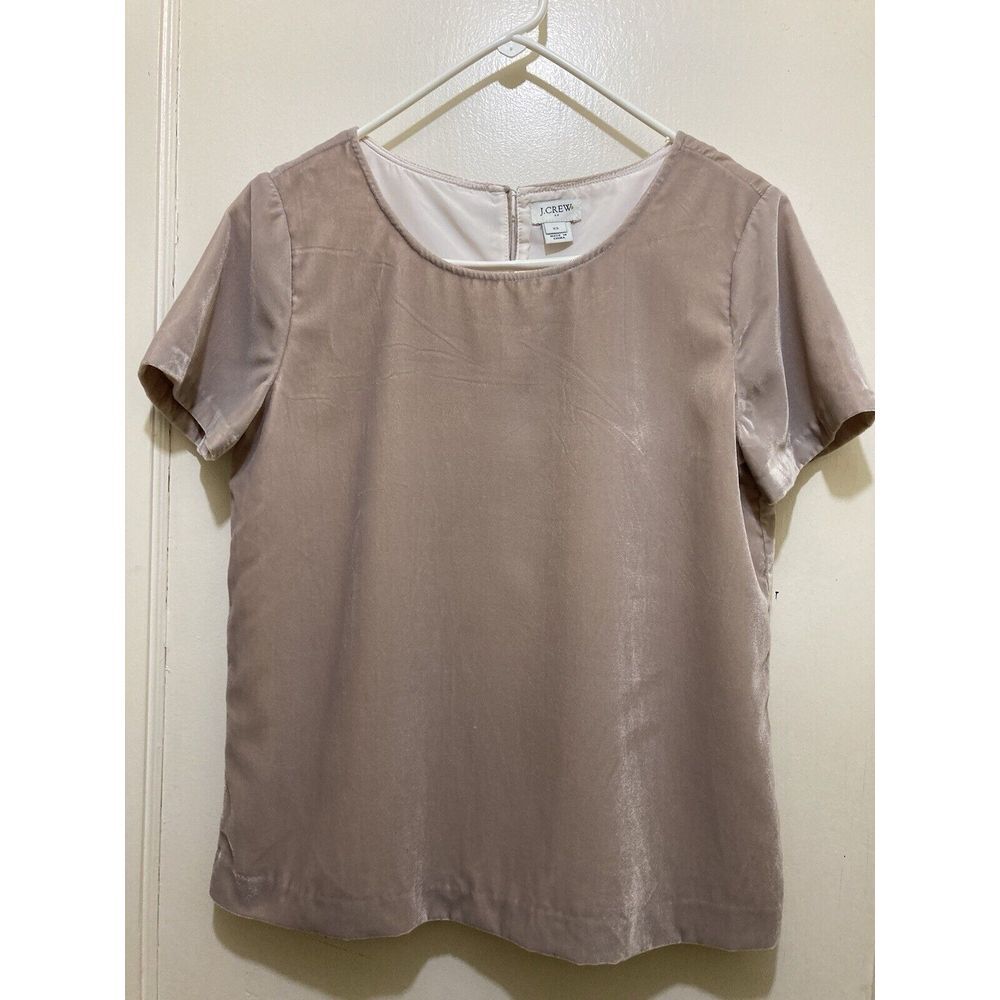 J. Crew Top Womens XS Pink Velvet Tee Short Sleeve Keyhole‎ Back Lined Holiday